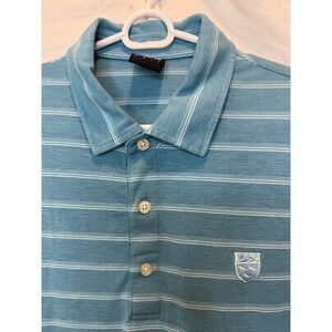 Dunning Golf Polo Shirt Striped Performance Athletic Casual Blue Small Golf Logo